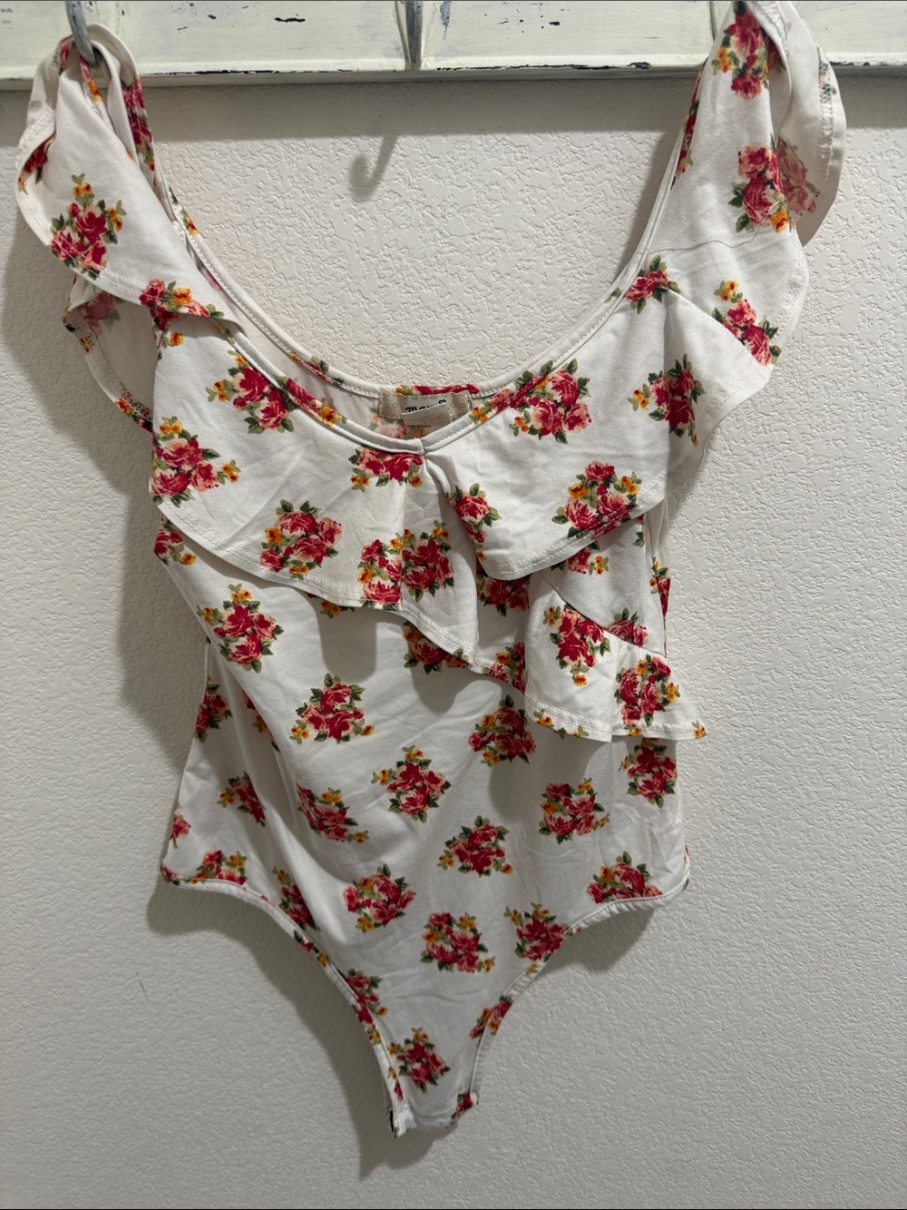 Ruffled Floral White & Pink Women’s Sleeveless Bodysuit